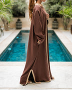 كيمونو مغربي – موديل بني وذهبي