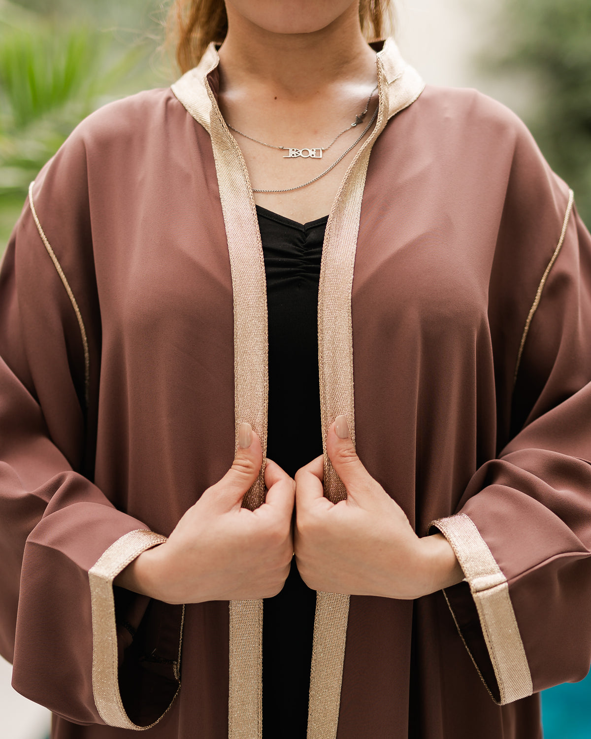 كيمونو مغربي – موديل بني وذهبي